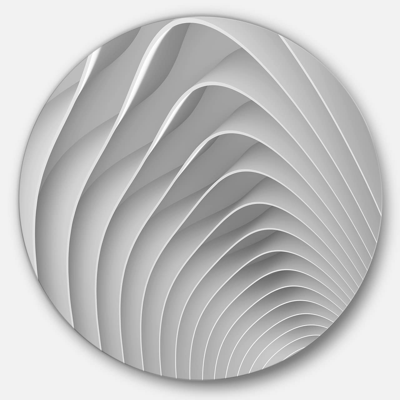 Designart - Fractal Bulgy White 3D Waves' Abstract Circle Metal Wall Art